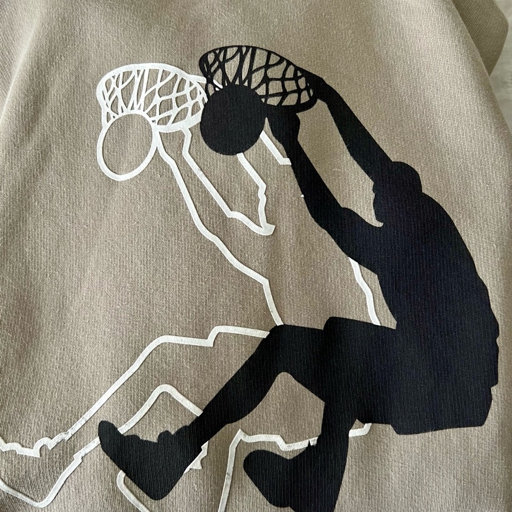 Zara Tan Hoodie with Basketball Graphic Shaq